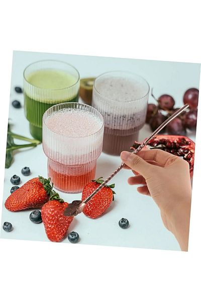 Elista Latte Spoon with Straw, Set of 6 Bronze Color Cocktail Spoons and Cleaning Brush, 22 cm Leaf Model