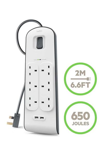 Belkin 6-Way Surge Protection Strip With 2 USB Port White 49.2cm