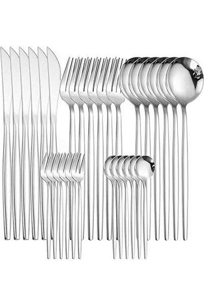 LIXADA 30-Piece Stainless Steel Knife Fork Spoon Full Set Silver for Home Office Restaurant Hotel Silver