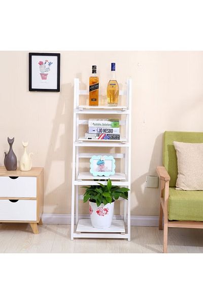 rexa 4-Floor Ladder Design Foldable Wooden Flower Rack White