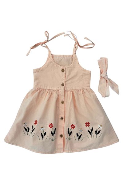 Babexi Bandanali Embroidered Colorful Dress Salmon