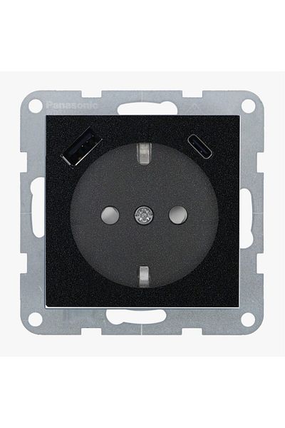 PANASONIC Schuko Socket Mechanism with Child Protection and USB (A+C) QC Karre Plus 55 Black
