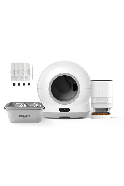 Xenon Smart Akıllı Otomatik Kedi Tuvaleti Kameralı, Mama Kabı Ve Çelik Su Pınarı 4'lü Pet Ürünleri Seti