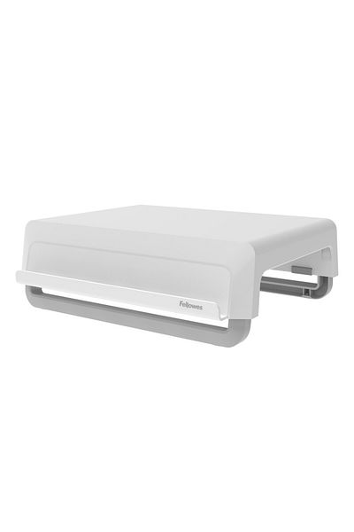 Fellowes Breyta White Monitor Stand, Adjustable Height, Non‑Slip Feet, Ergonomic Space‑Saving Design