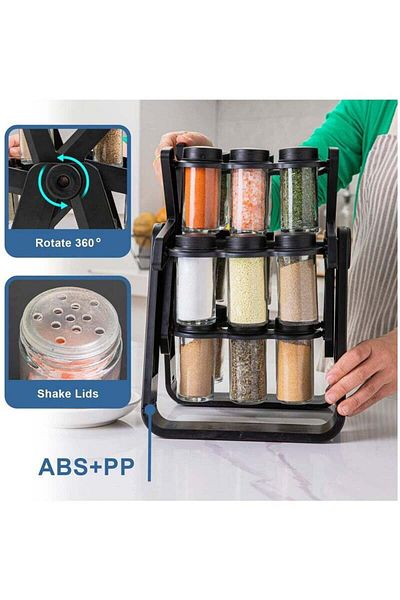 Lumely 360 Rotating Spice Rack, durable, 18PCS Jar Kitchen Spice Organizer for Kitchen Countertop