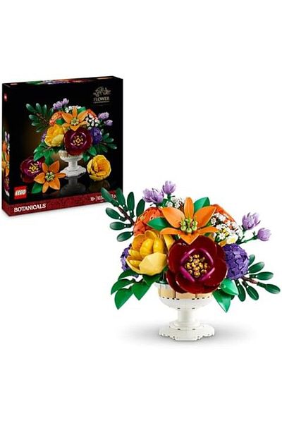 LEGO Botanicals Flower Arrangement with Artificial Camellia, Peonies, Lilies, Ranunculus in a White