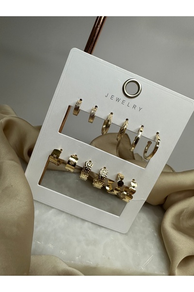 Mersens Çelik 6’Lı Küpe Seti - Çoklu Küpe Seti Gold