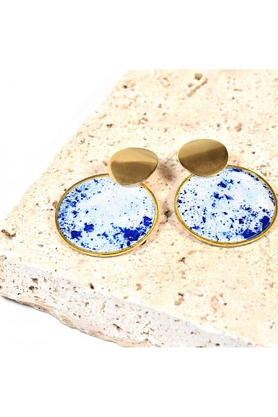 NARRU Handmade earrings, round, white and blue, Asha 43