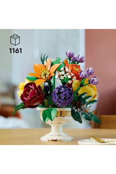 LEGO Botanicals Flower Arrangement with Artificial Camellia, Peonies, Lilies, Ranunculus in a White