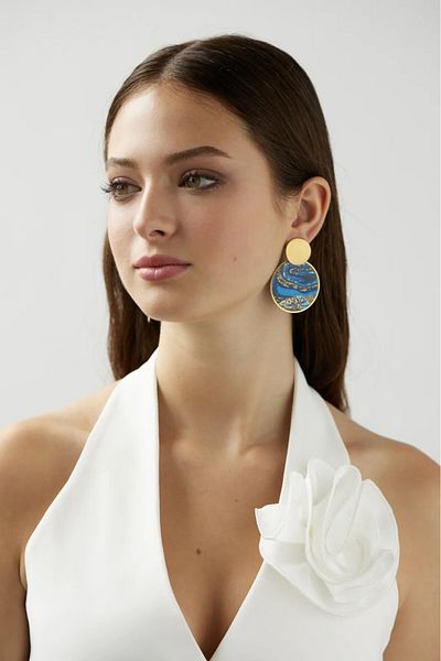 NARRU Handmade earrings, round, white and blue, Asha 43