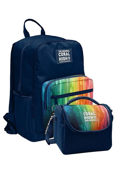 Coral High Primary and Secondary School Backpack and Nutrition Set - Navy Blue Multi Color for Boys