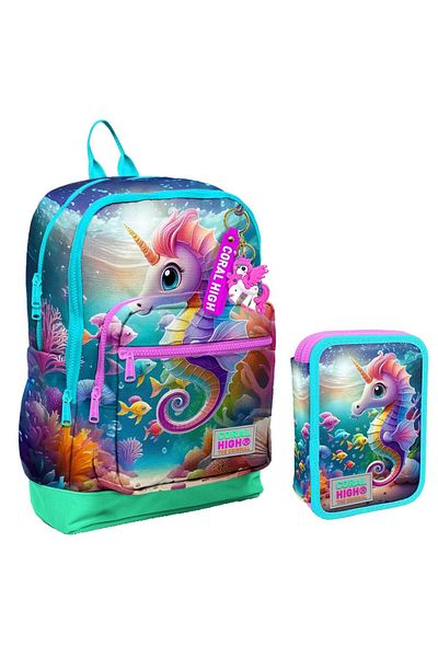 Coral High Set ghiozdan și organizator pentru fete, caiet de școală și organizator, verde apă, 23772 11144