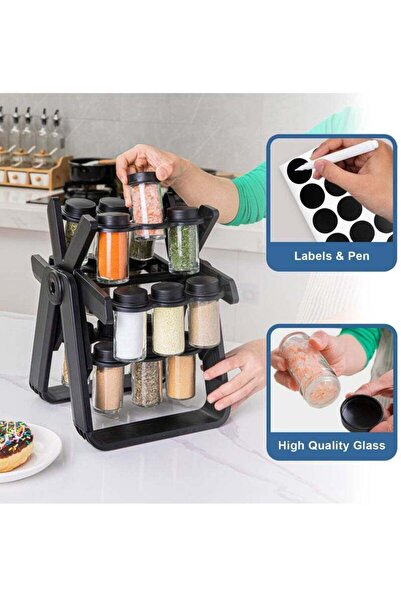COOYA 360 Rotating Spice Rack, durable, 18PCS Jar Kitchen Spice Organizer for Kitchen Countertop