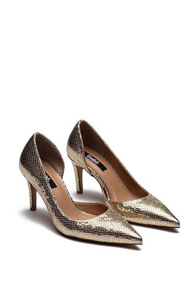 Dedos Women's Classic Flat Stiletto Pointed Toe Open Heeled Shoes Gold 4300