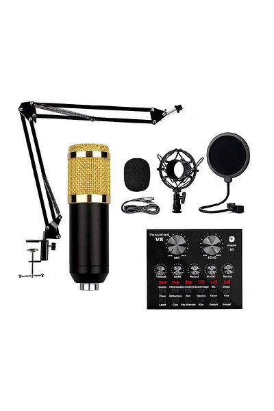 divendi-ro Professional set with Audio Mixer and Microphone MIC8, for podcast, recording, live, black-golden
