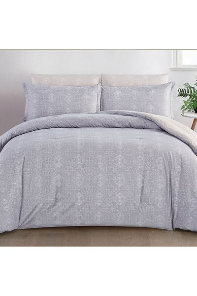 Cottage Microfiber King Comforter 6 Pcs Set, Grey, 230*250Cm