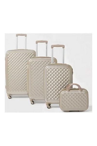rexa 4-Piece Textured Checkered Luggage Trolley Set – Champagne, Durable & Stylish Travel Suitcases