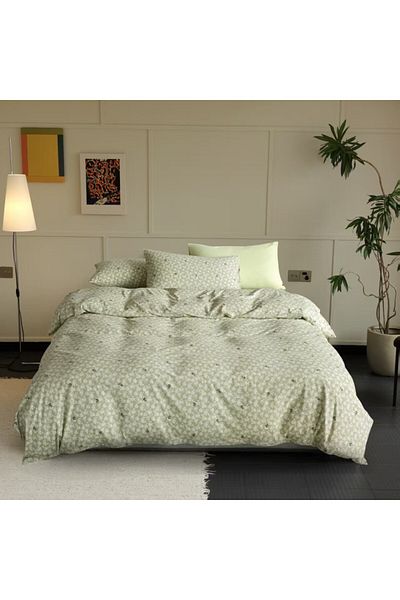 Pucioasa 100% cotton knit bed linen with elastic, sage green