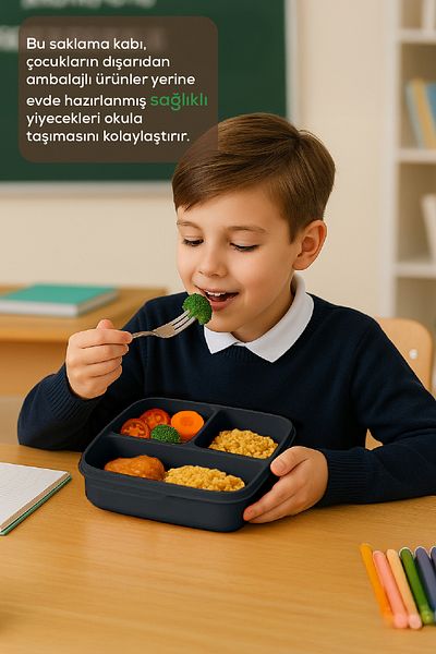 Vienev Set of 3 Compartmented Square Storage Container Anthracite