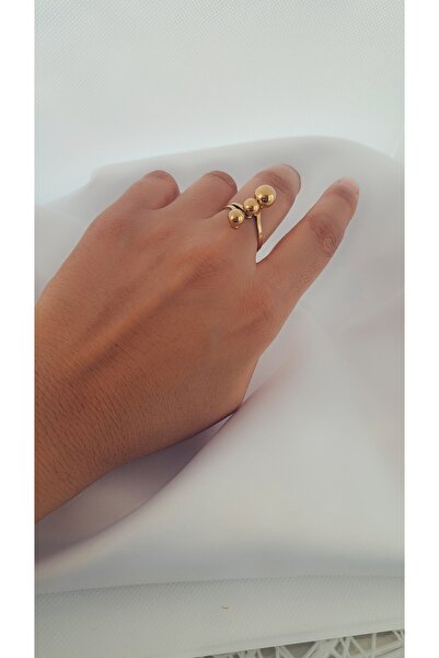 Sevil Yeni sezon Altın Kaplama Üç Top Detaylı Yüzük çelik