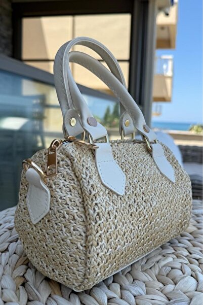 Melissa Boutique Kadın Krem Detaylı Hasır Silindir Model Uzun Askılı Küçük Bo...