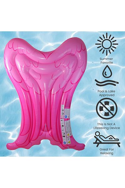 rexa Inflatable Pink Angel Wings Shaped Swimming Pool Mattress Float, 61-Inch