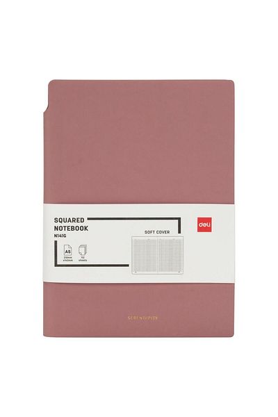 Deli , Office Notebook A5, 112 Pages, Arithmetic Ruling, 80 gsm Paper, Peach Leather Cover, N141G