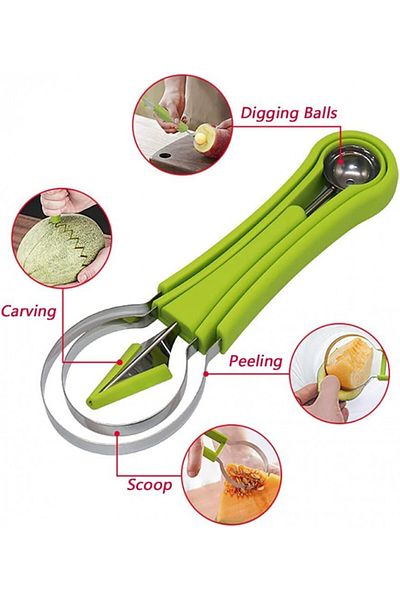 FATUXZ 4-in-1 Multi-function Fruit Tool, Plastic/stainless Steel, Green/silver, 22 X 7.5 X 2.5 Cm