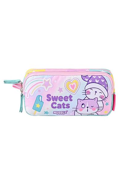 MUGGLE 4 Compartment Pink Power School Bag + Lunch Box + Pen Holder Pink Set of 3