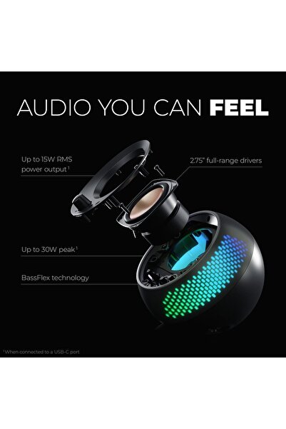 CREATIVE Pebble X 2.0 USB-C Computer Speakers, RGB Lighting, Bluetooth 5.3, Up to 15W RMS