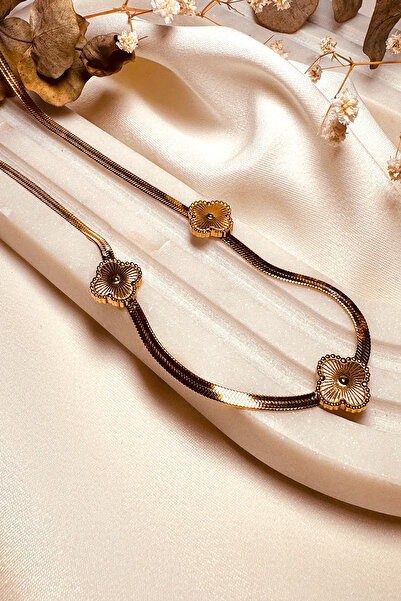 MOONİ ACCESSORİES Çelik Kolye Yonca Tasarım Üçlü New Collection Italyan Zinci...