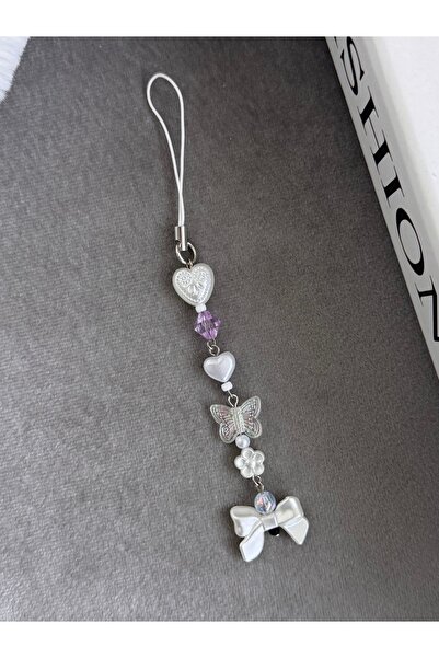 WhimsyWhite عقدة هاتف على شكل فيونكة، حبل هاتف أبيض على شكل قلب