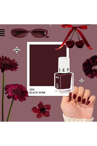 SEPHORA COLLECTION Nail Polish 204 Black Wine – Deep Berry-Wine Vegan Gloss, Long-Lasting | 5ML