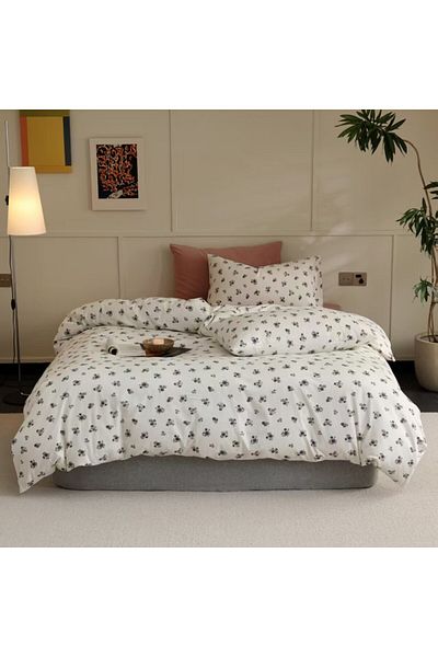 Pucioasa 100% cotton knit bed linen with elastic, gray poppies