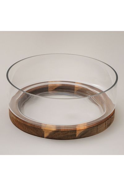 LA MESA glass bowl with wood base 27.8*10.5cm