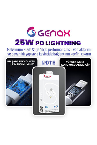 GENAX 25W iPhone Hızlı Şarj Cihazı | Lightning Girişli PD Adaptör