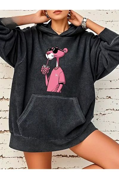 Touz Moda Πλυμένο φούτερ με κουκούλα Pink Panther