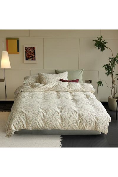 Pucioasa 100% cotton bed linen with elastic, green flowers