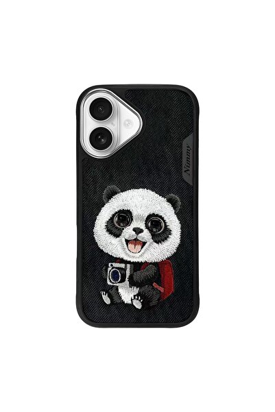 Nimmy iPhone 16 Uyumlu 3D Göz Panda Detaylı Gerçek Nakış İşlemeli Kabartmalı ...