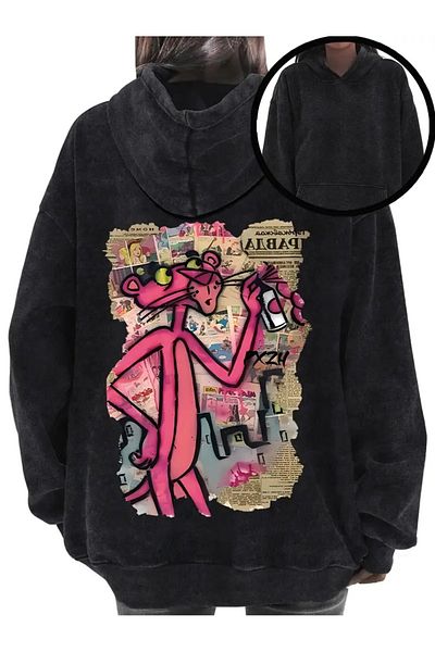 Touz Moda Πλυμένο φούτερ Graffiti Pink Panther με κουκούλα