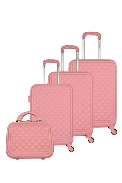 rexa 4-Piece Textured Checkered Luggage Trolley Set – Champagne, Durable & Stylish Travel Suitcases