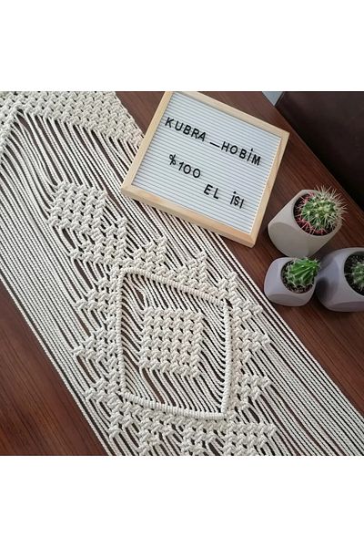 Kubrahobi Handmade 40X120 Ecru Macrame Runner American Service