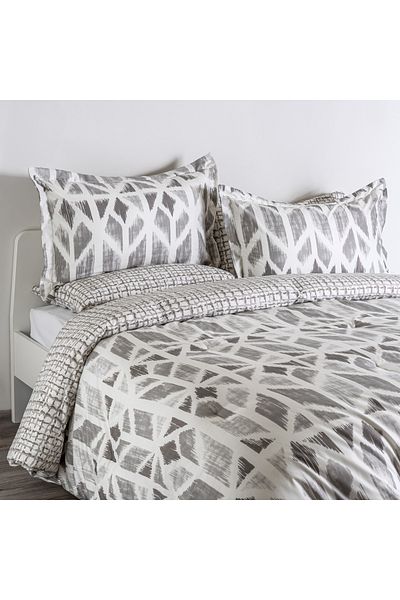 Cottage microfiber block chevron print 6pc king comforter set, grey 220*240cm