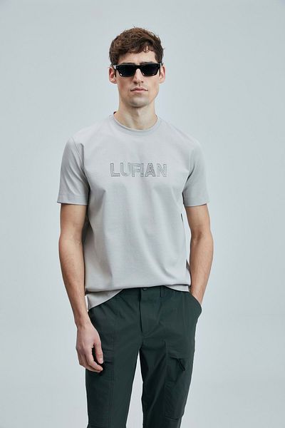 Lufian 111020240 Thınk Modern Graphic T-Shirt Men's T-Shirt Stone