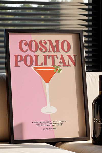 HİGUERA Cosmopolitan Colorful BAR Tablou de perete de bucătărie cu cadru din lemn natural