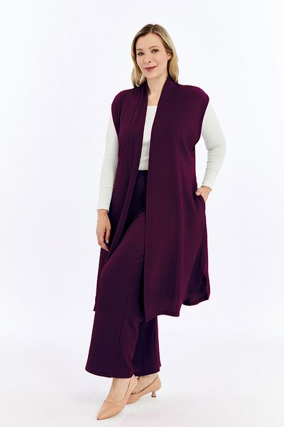 Laden Plus Size Women's Summer Oversized Hijab Pants Belted Brooch Pocket Long Vest Double Purple Suit