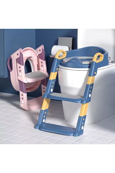 Little Mom Reductor toaleta pentru copii, Little Mom Blue, pliabil, ergonomic, cu sezut din PVC, manere de sust