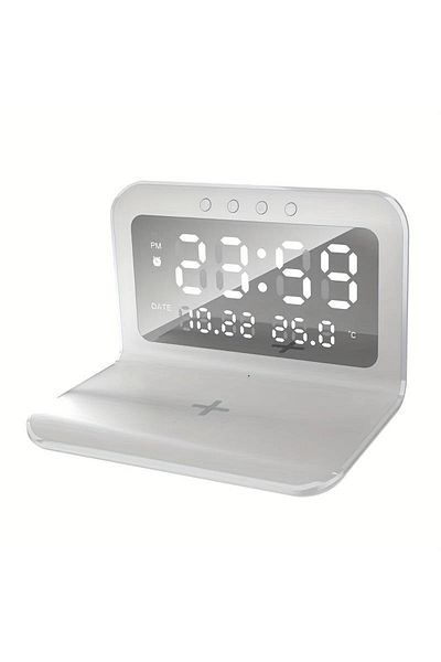 divendi-ro Stație de încărcare rapidă wireless 3 în 1, afișaj LCD, ceas, alarmă, temperatură, alimentare USB - Negru
