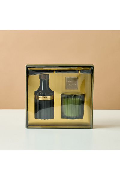 Lifestyle Lemon and Lavender Reed Diffuser and Candle Gift Set