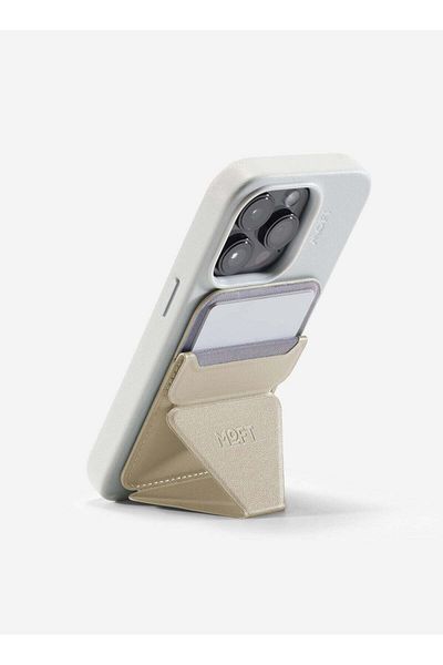 MOFT حامل قابل للطي ومحفظة لهاتف iPhone بثلاث زوايا رؤية - أبيض شاطئي